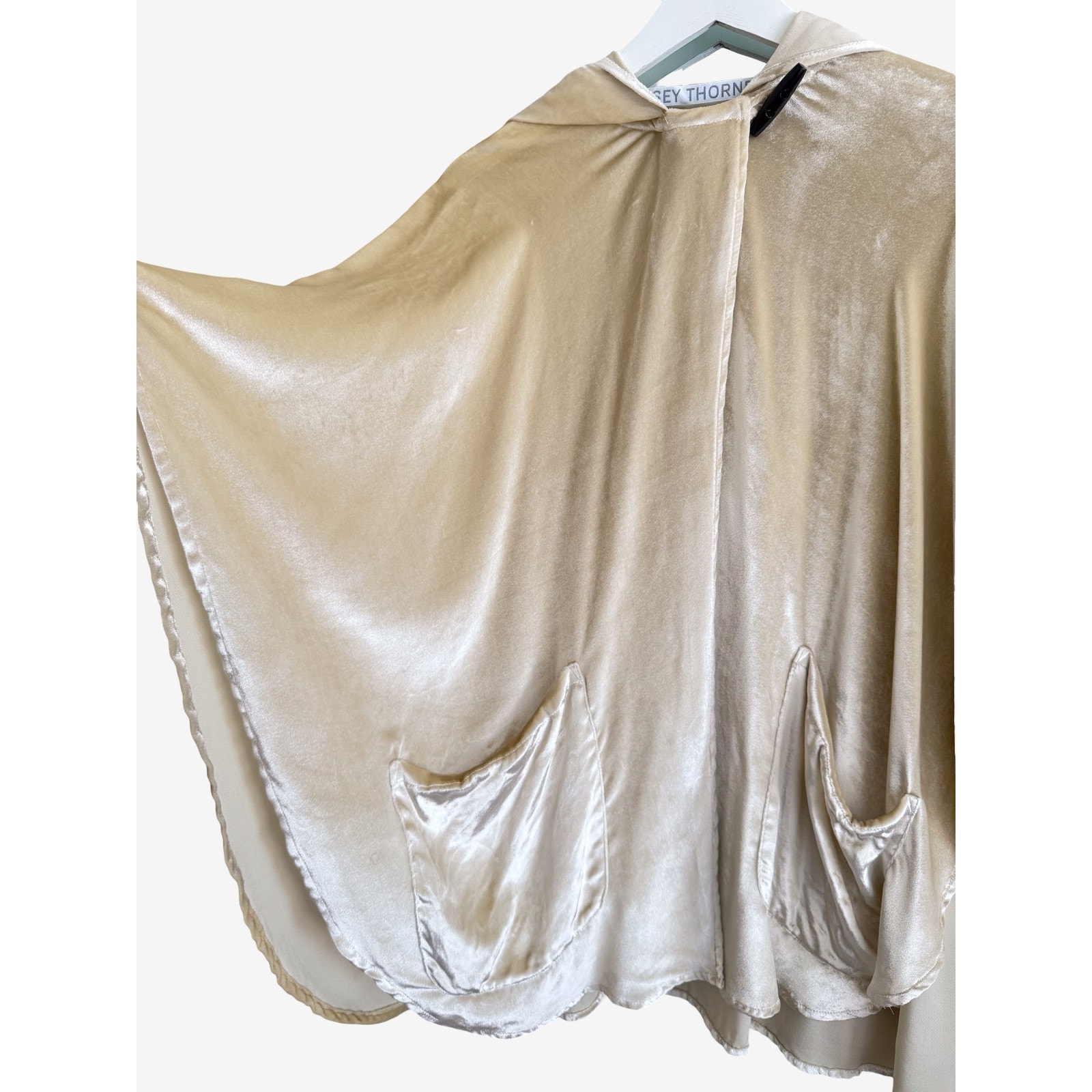 Lindsey Thornburg Silk Velvet Hooded Cloak Cape Draped Fringe Os — image 2 of 8